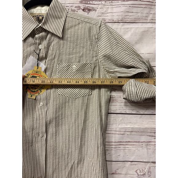 NWT American Heritage Brown and White Stripe Button Up Sz M - Picture 10 of 12